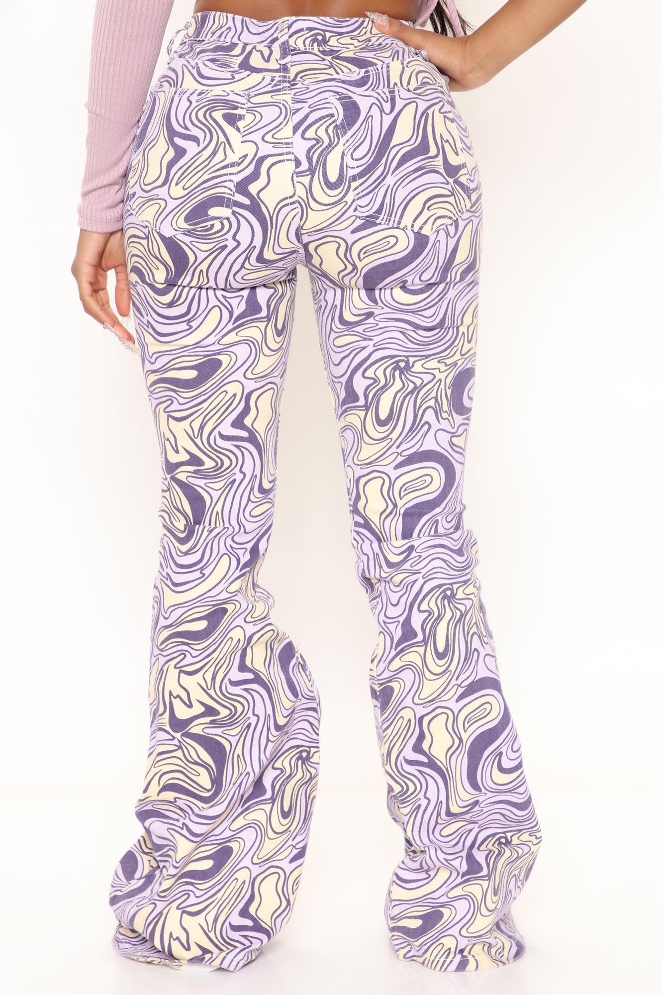 Too Groovy Swirl Print Flare Jeans - Purple/combo