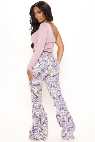 Too Groovy Swirl Print Flare Jeans - Purple/combo