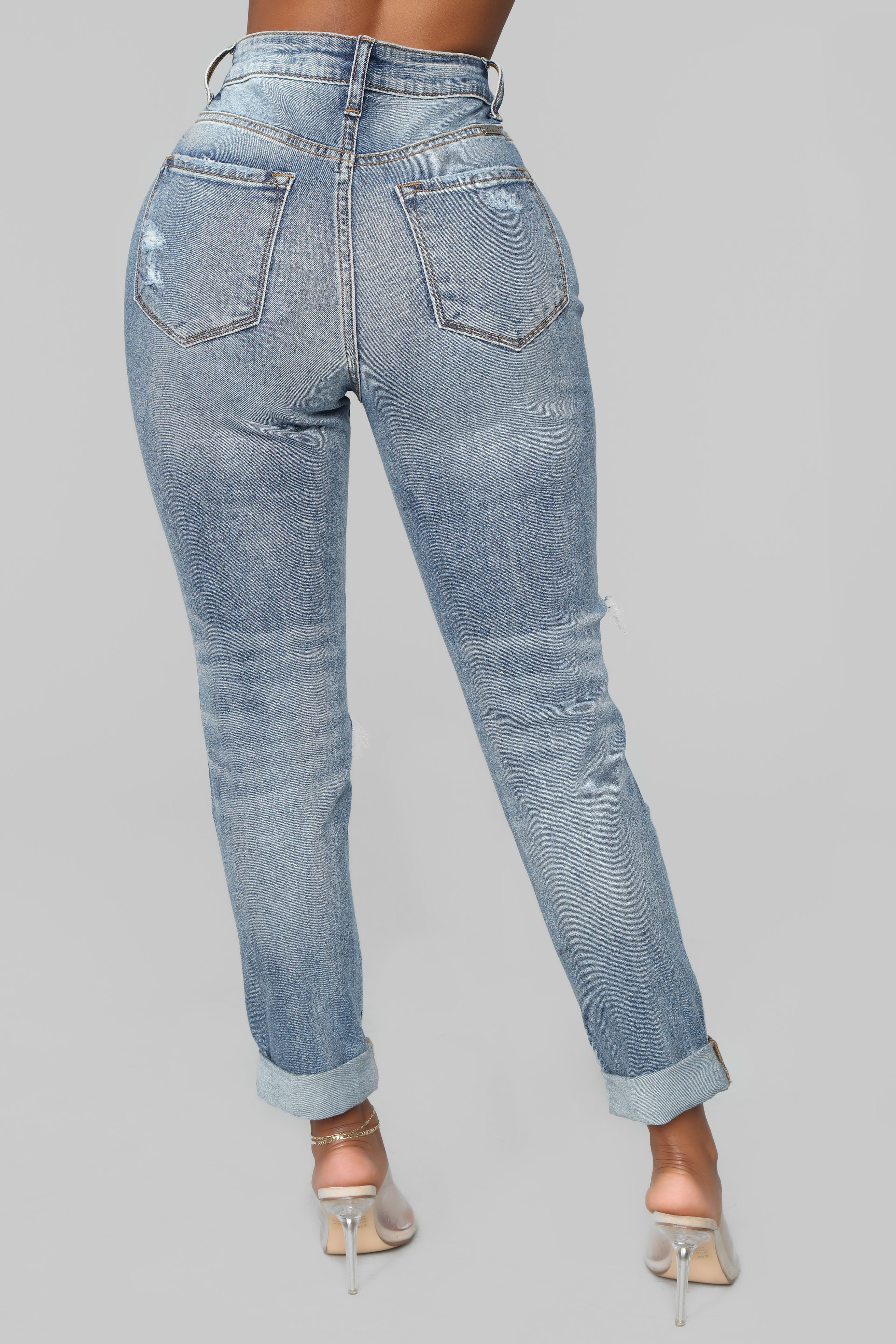 Teisha Distressed Boyfriend Jeans - Medium Blue Wash