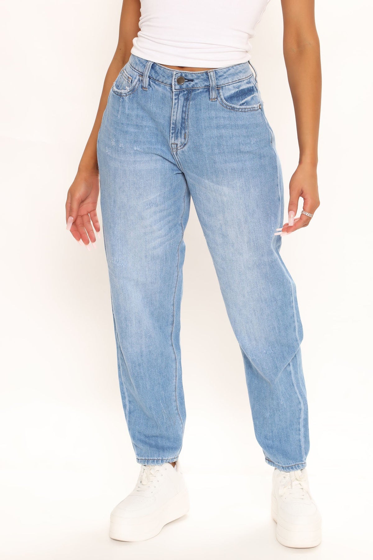 Vibe Check No Stretch Mom Jean - Light Blue Wash