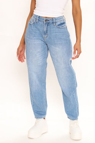 Vibe Check No Stretch Mom Jean - Light Blue Wash