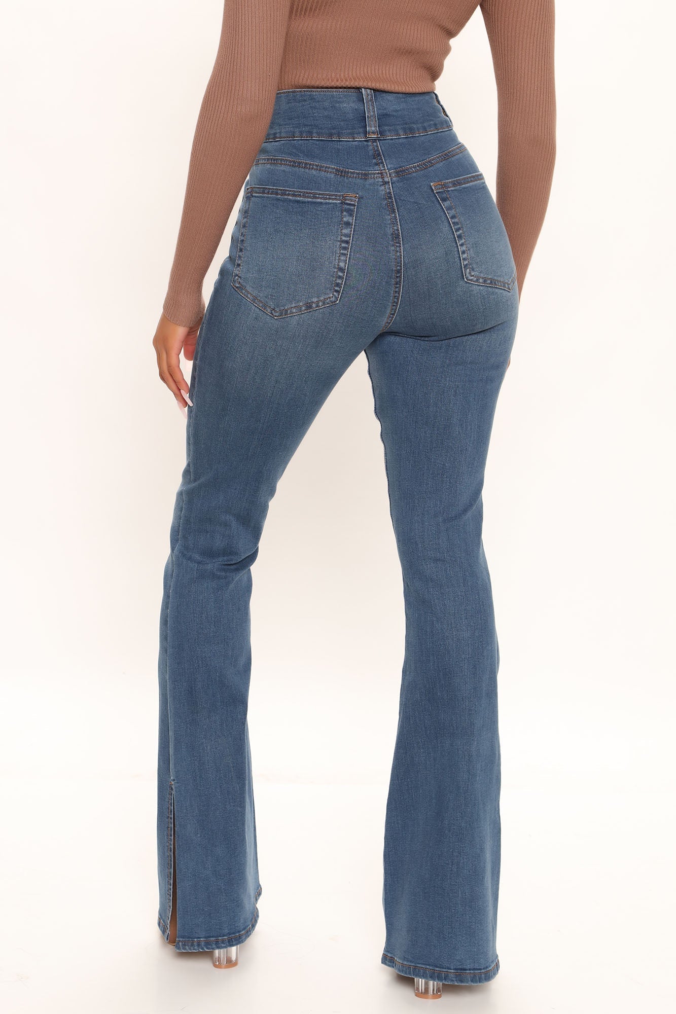 That's Hot Sculpting Split Hem Flare Jeans - Medium Blue Wash