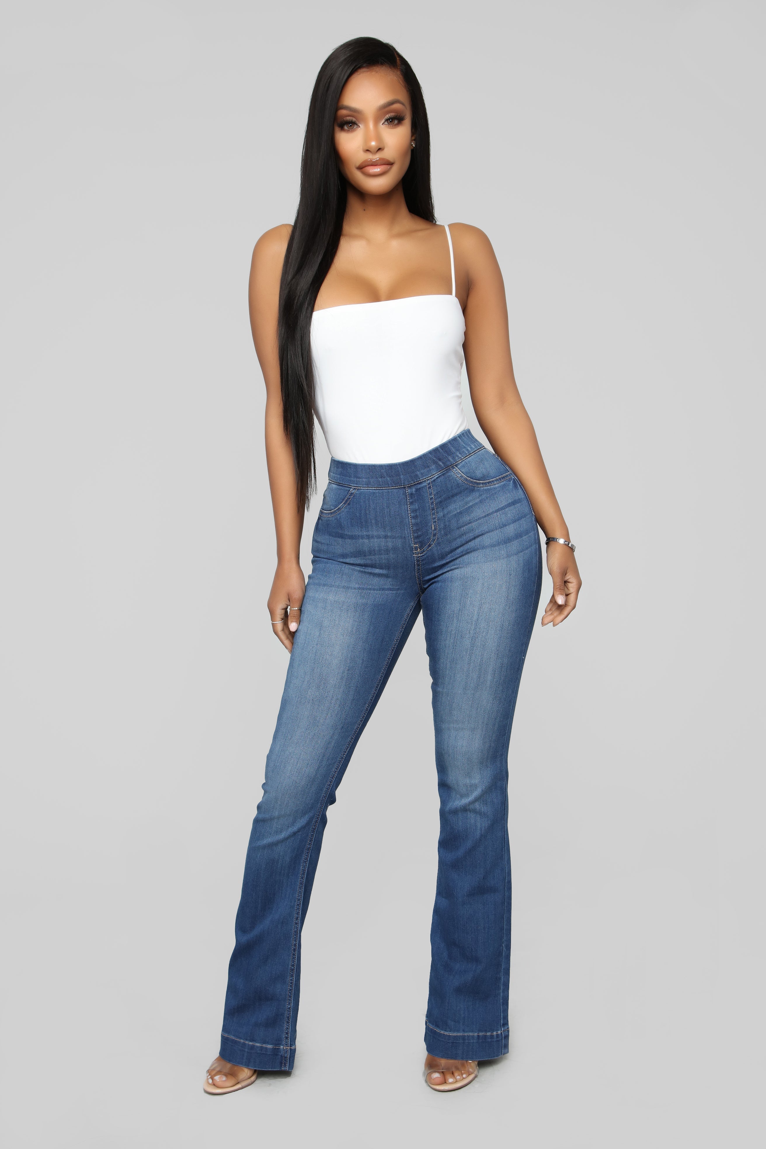 Start Something Mid Rise Flare Jeans - Medium Blue Wash