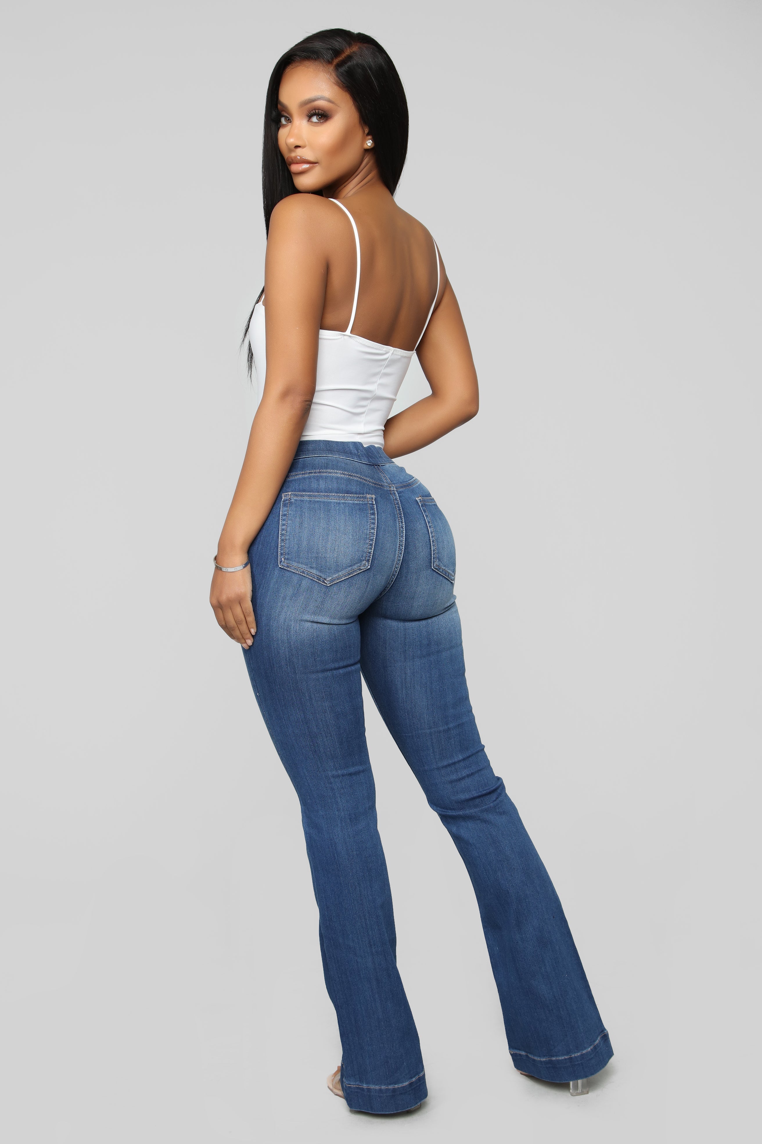 Start Something Mid Rise Flare Jeans - Medium Blue Wash