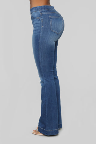 Start Something Mid Rise Flare Jeans - Medium Blue Wash