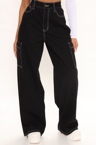 Worry Free Wide Leg Carpenter Jeans - Black