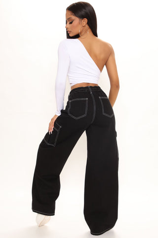 Worry Free Wide Leg Carpenter Jeans - Black