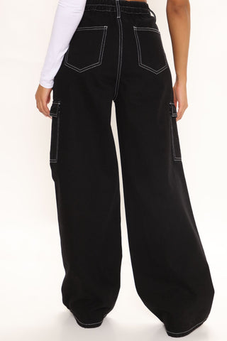 Worry Free Wide Leg Carpenter Jeans - Black