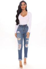 Wife Her Up Ripped Mom Jeans - Medium Blue Wash