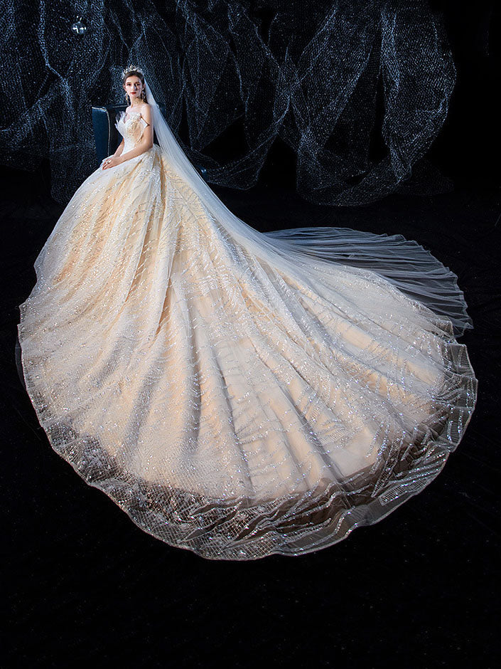 Starry Luxury Big Tail Palace Wedding Dress