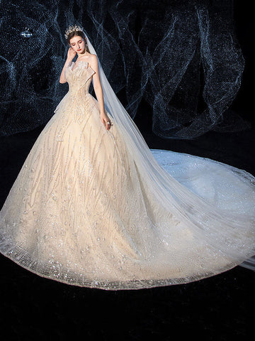 Starry Luxury Big Tail Palace Wedding Dress