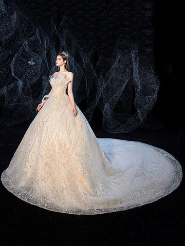 Starry Luxury Big Tail Palace Wedding Dress