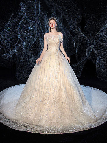 Starry Luxury Big Tail Palace Wedding Dress