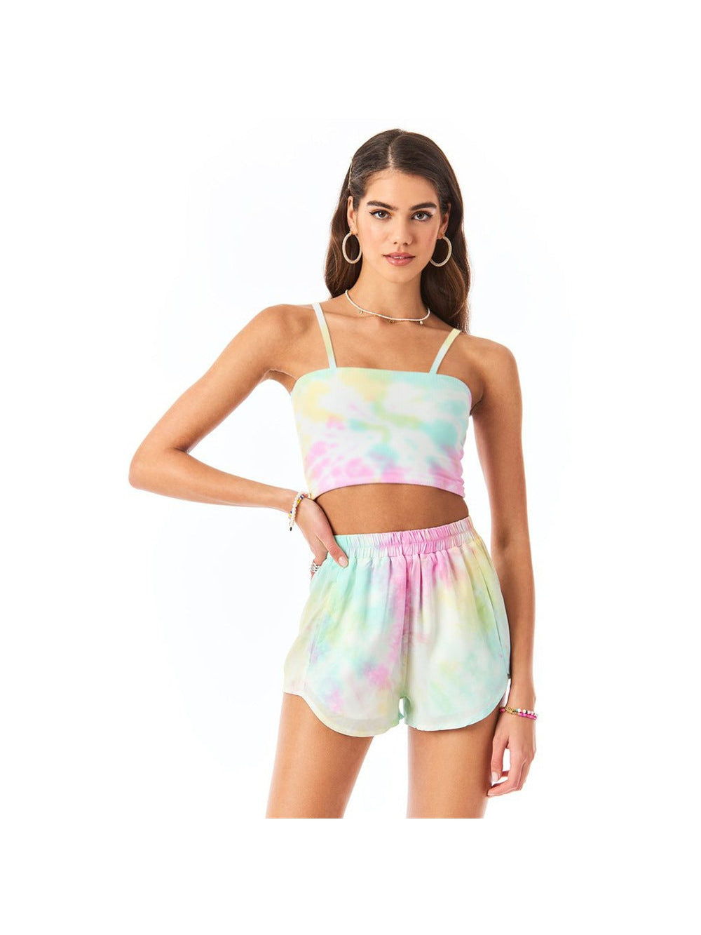 Tie-dye wrap chest camisole cropped slim shorts casual suit