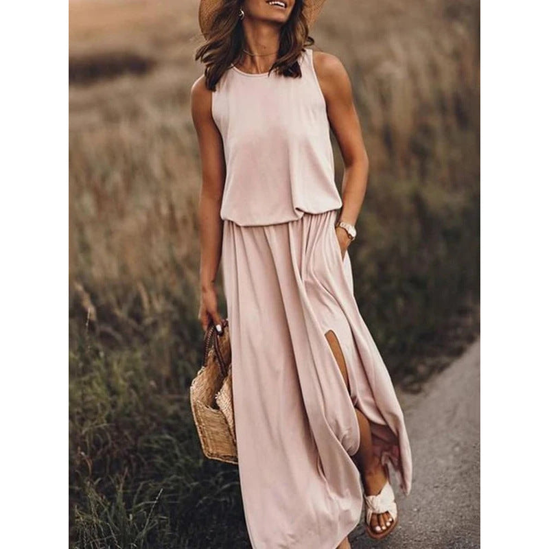 Soleia Satin Cowl Neck Midi Dress - Dusty Peach