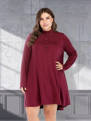 Round Neck Loose Casual Solid Color Long Sleeve Dress