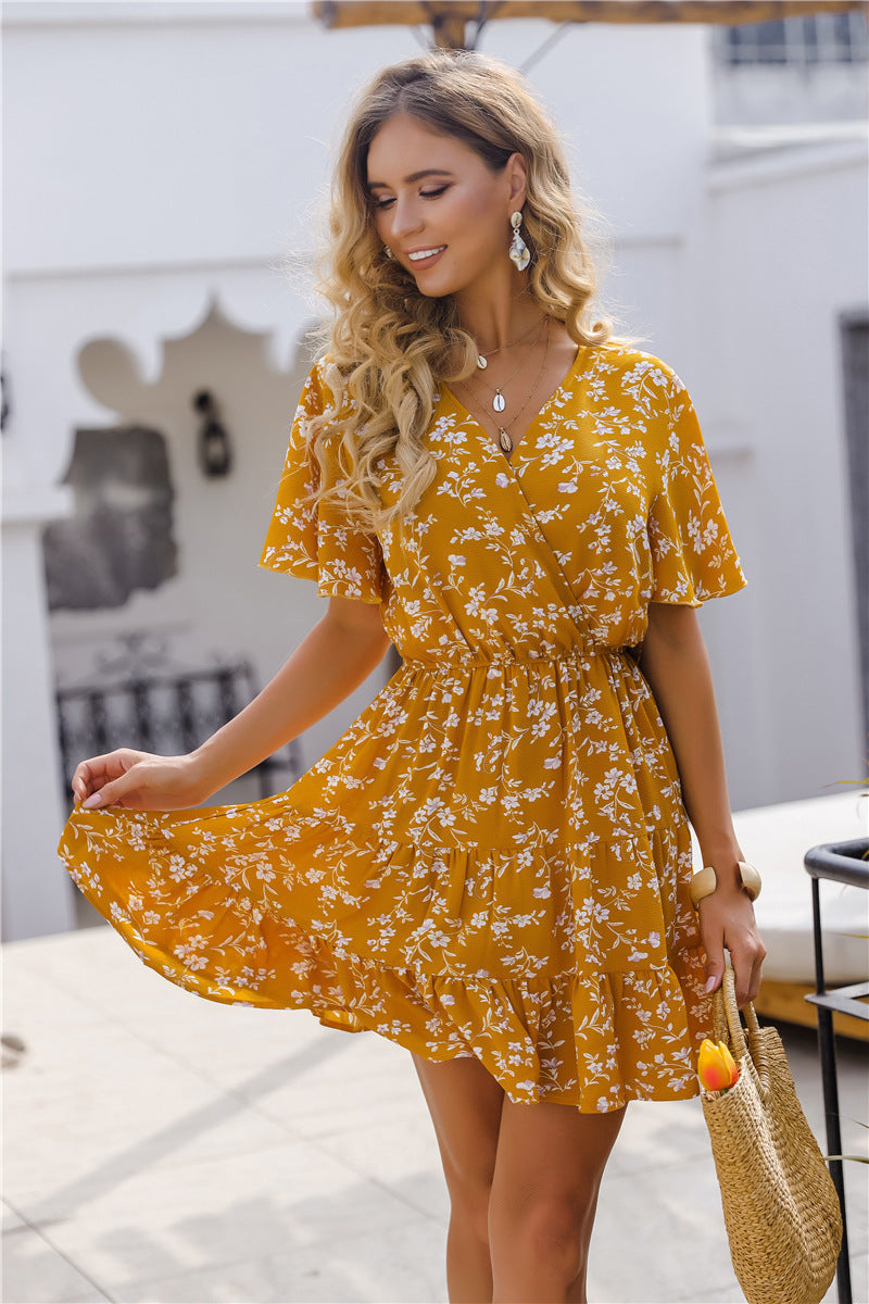 Silva Open Back Floral Dress - Yellow