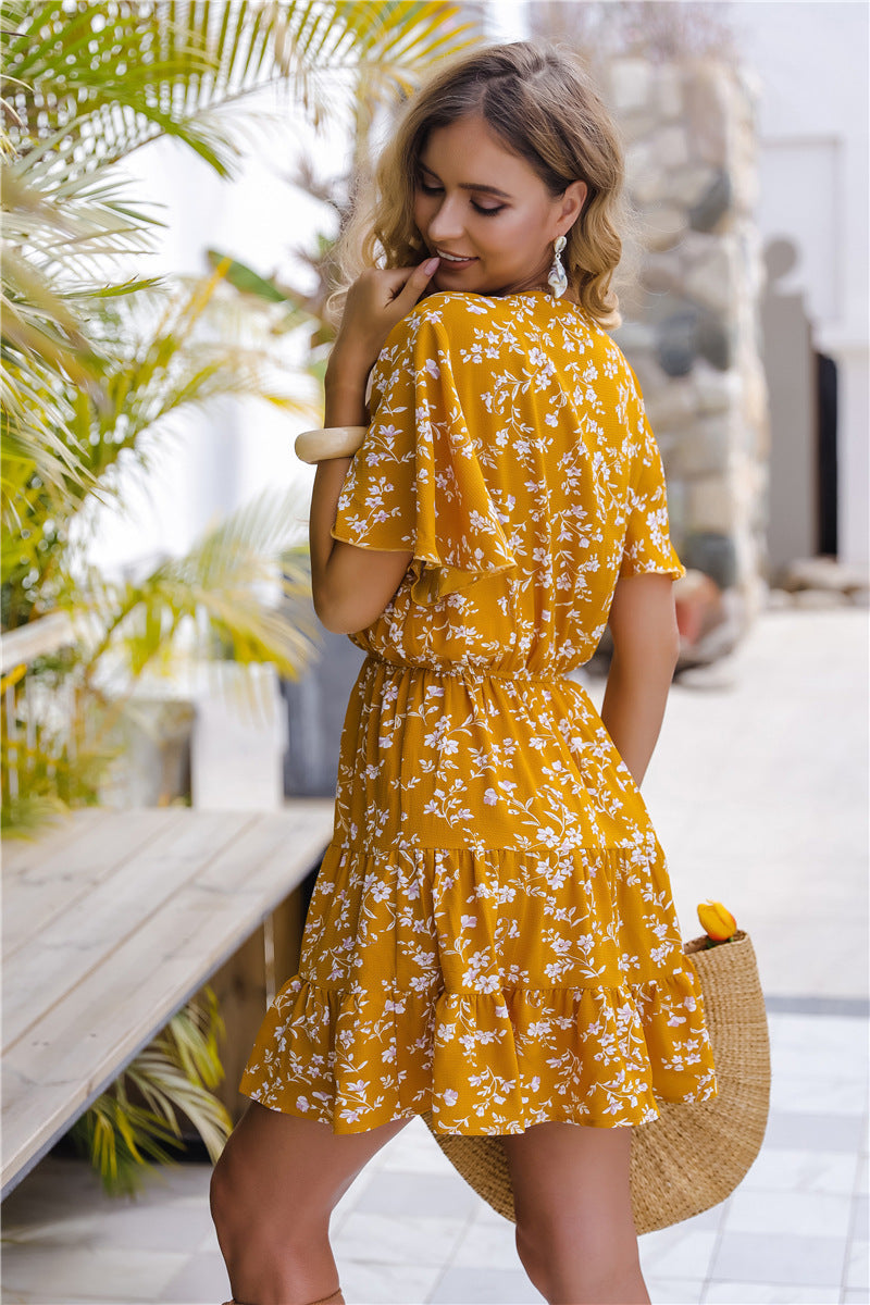 Silva Open Back Floral Dress - Yellow
