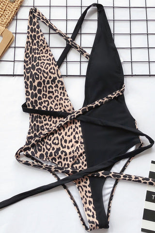 Leopard Criss Cross One Piece Swimwear