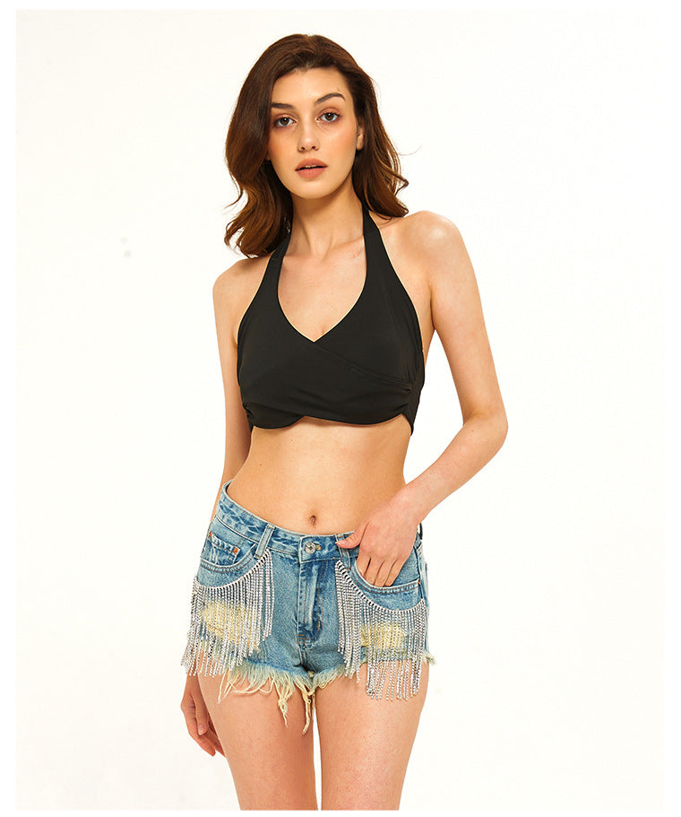 TITANIA LINSLEY TEARDROP FRINGE DENIM SHORT