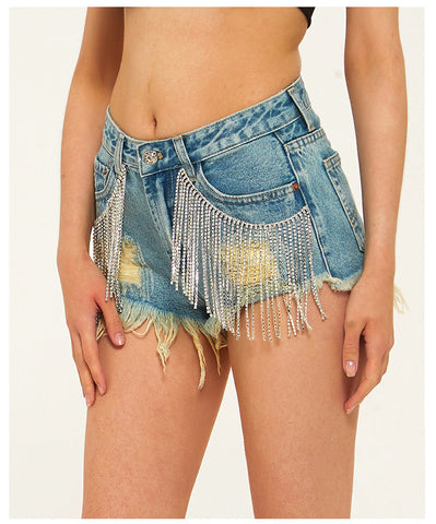 TITANIA LINSLEY TEARDROP FRINGE DENIM SHORT