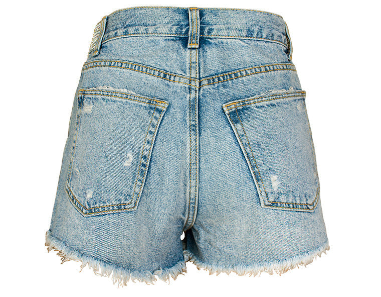 TITANIA LINSLEY RHINESTONE FRINGE DENIM SHORT