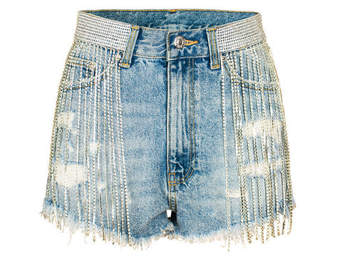 SHORT EN JEAN À FRANGES EN STRASS TITANIA LINSLEY 