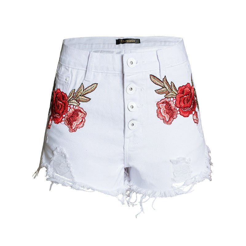 TITANIA ROSE EMBROIDERED DENIM SHORTS