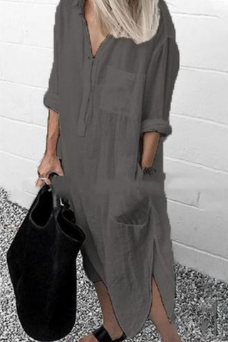 Solid Split Joint Turndown Collar Shirt Dresses