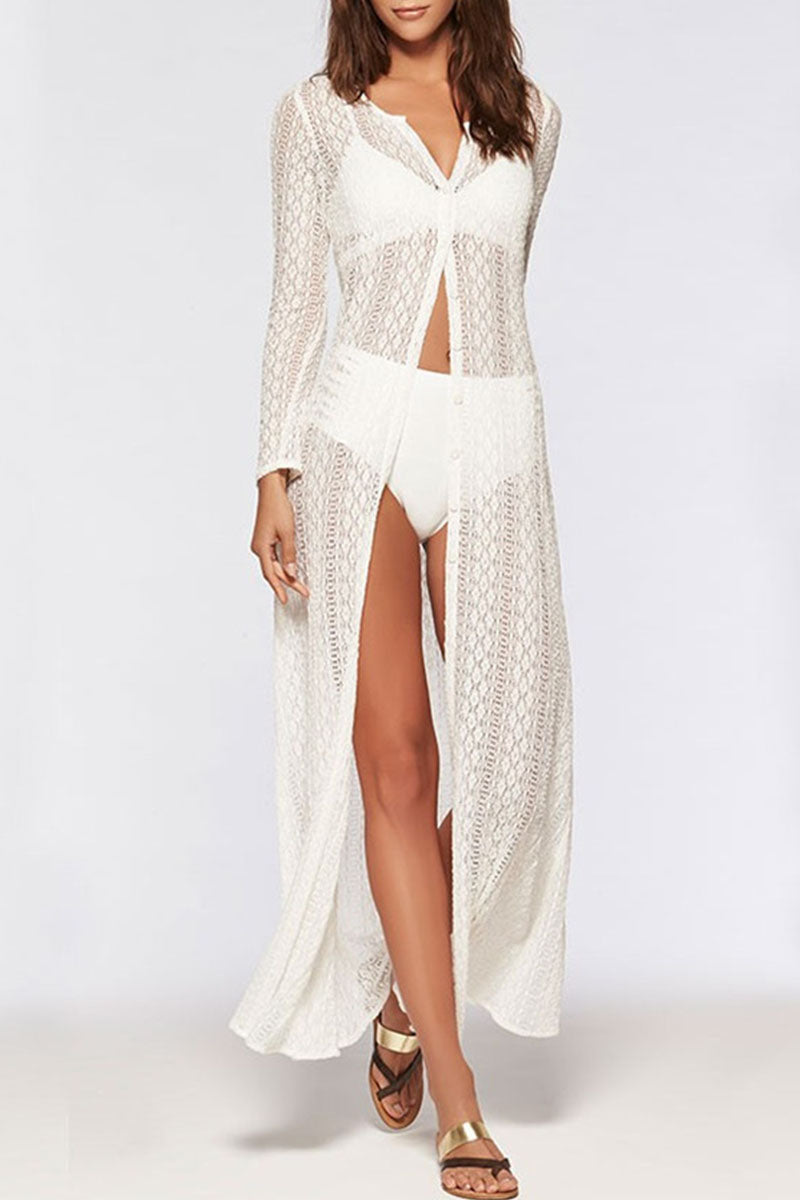 Simplicity Solid See-through Swimwears Cover Up