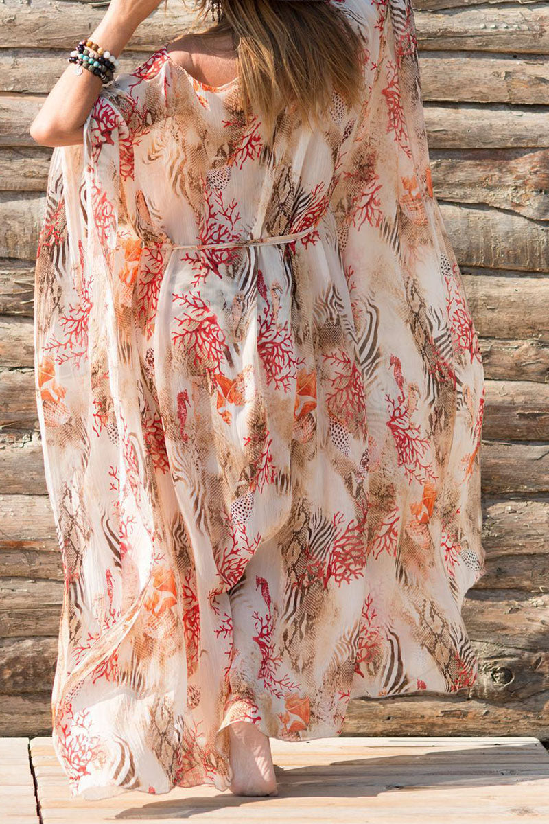 Vacation Print Split Joint Swimwears Cover Up