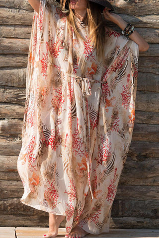 Vacation Print Split Joint Swimwears Cover Up