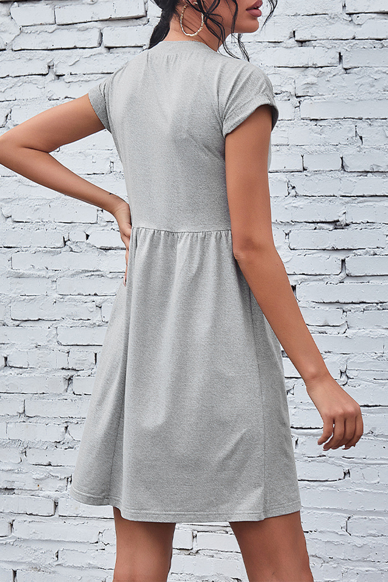 Solid Buckle V Neck A Line Dresses