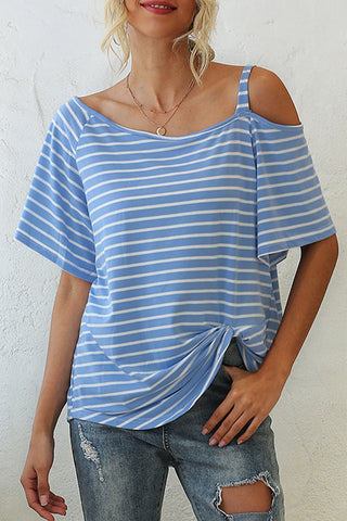 Striped Oblique Collar T-Shirts