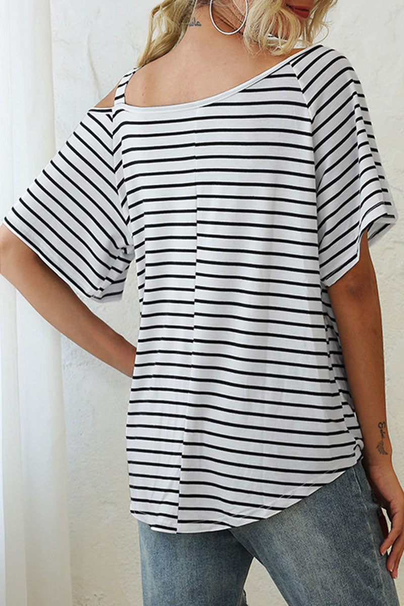 Striped Oblique Collar T-Shirts