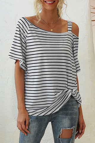 Striped Oblique Collar T-Shirts