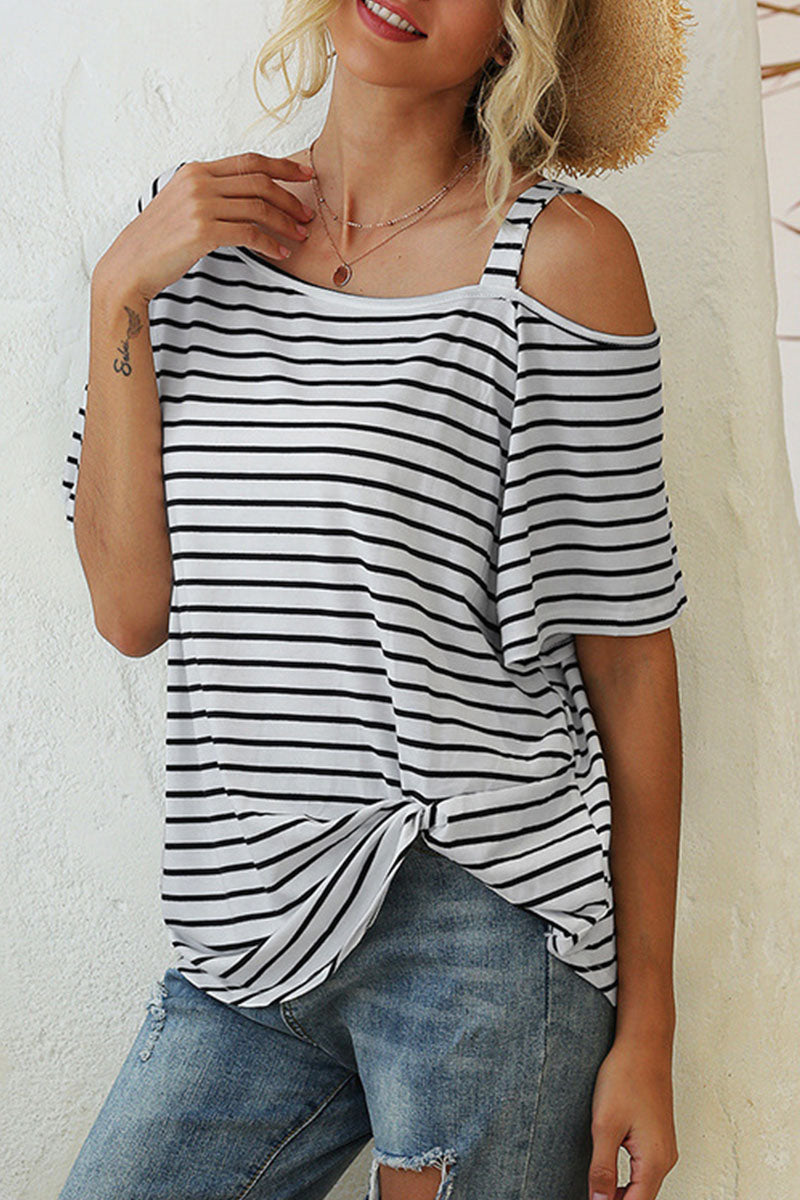 Striped Oblique Collar T-Shirts