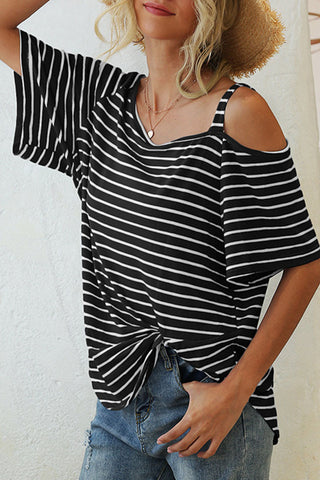 Striped Oblique Collar T-Shirts