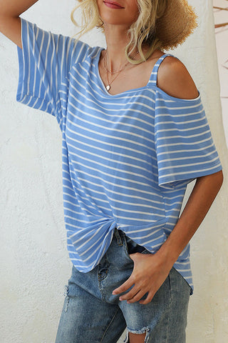 Striped Oblique Collar T-Shirts