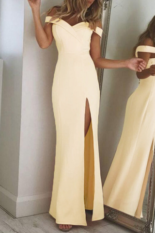 Solid Backless High Opening Off the Shoulder Irregular Dresses