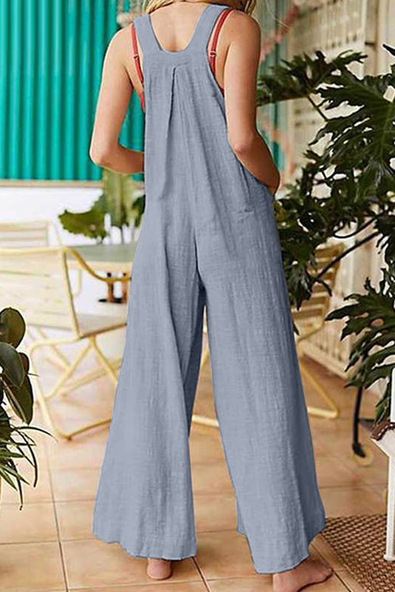 Solid Pocket Buttons Square Collar Jumpsuits