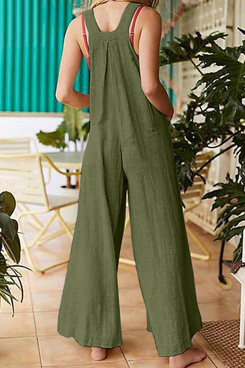 Solid Pocket Buttons Square Collar Jumpsuits