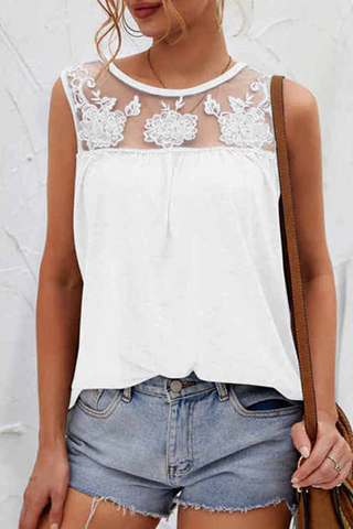 Solid Lace Mesh O Neck T-Shirts