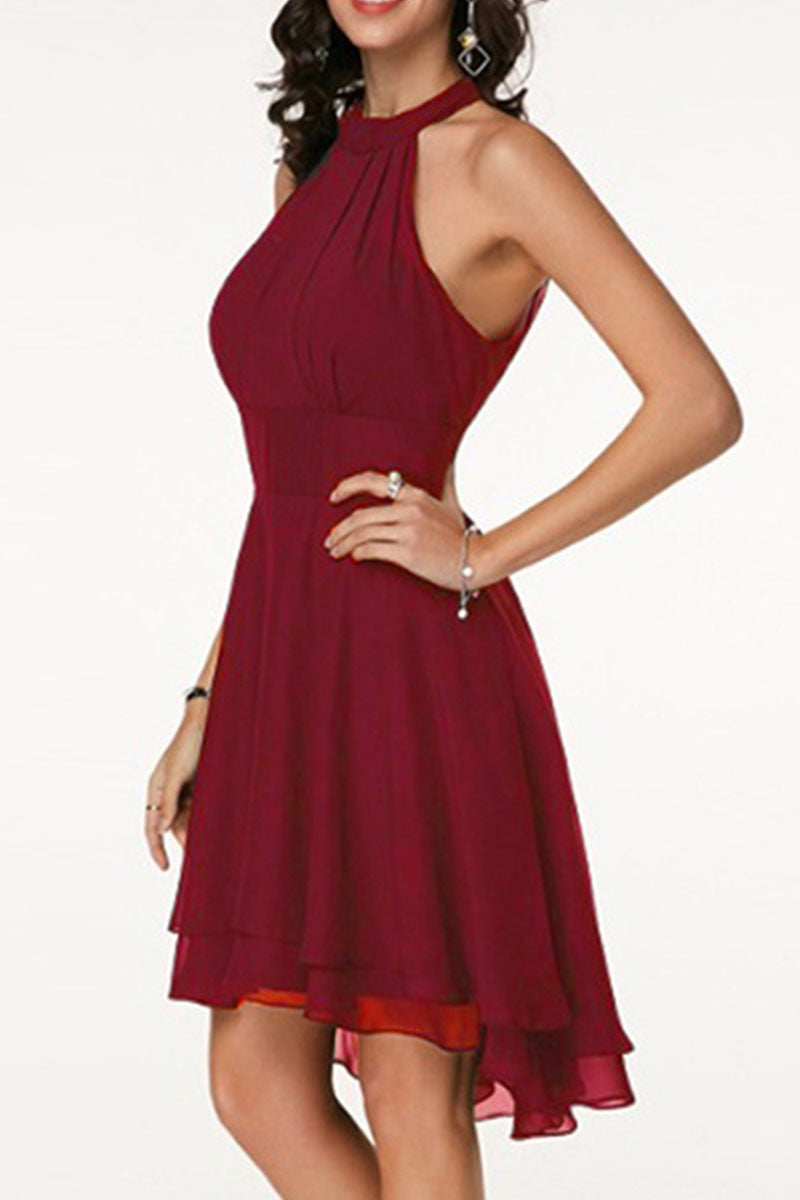 Solid Split Joint Halter A Line Dresses