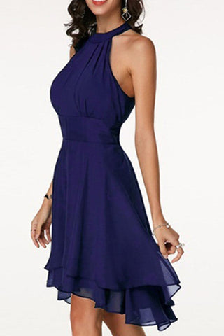 Solid Split Joint Halter A Line Dresses