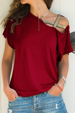 Solid Oblique Collar T-Shirts