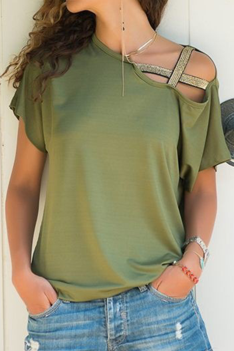 Solid Oblique Collar T-Shirts