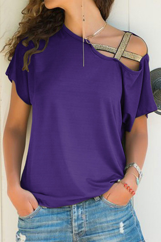 Solid Oblique Collar T-Shirts