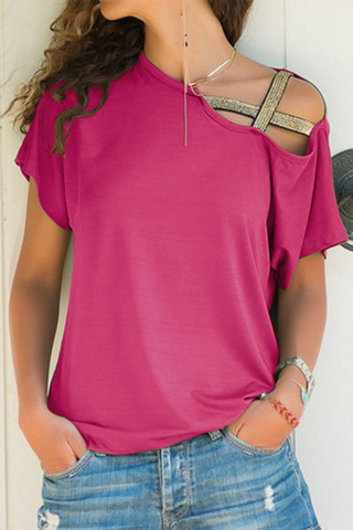 Solid Oblique Collar T-Shirts