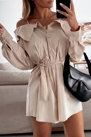 Solid Buckle With Belt Off the Shoulder Irregular Dress Dresses